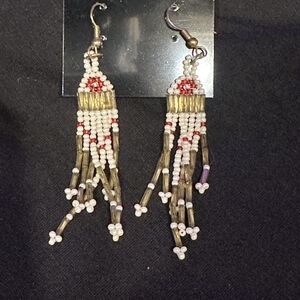 Boho Native American Style Tribal Seed Bead Beaded Earrings Fringe Tassel Long